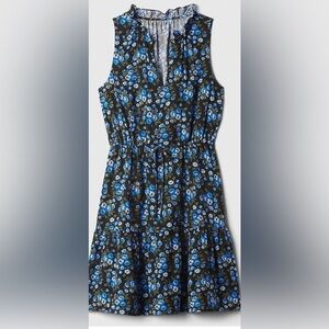 Gap Factory Black and Blue Floral Sleeveless Dress With Waist Tie, V  Neck, SZ M